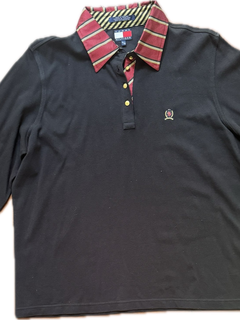 Tommy Hilfiger Women’s Black Rugby Polo with Red Striped Collar